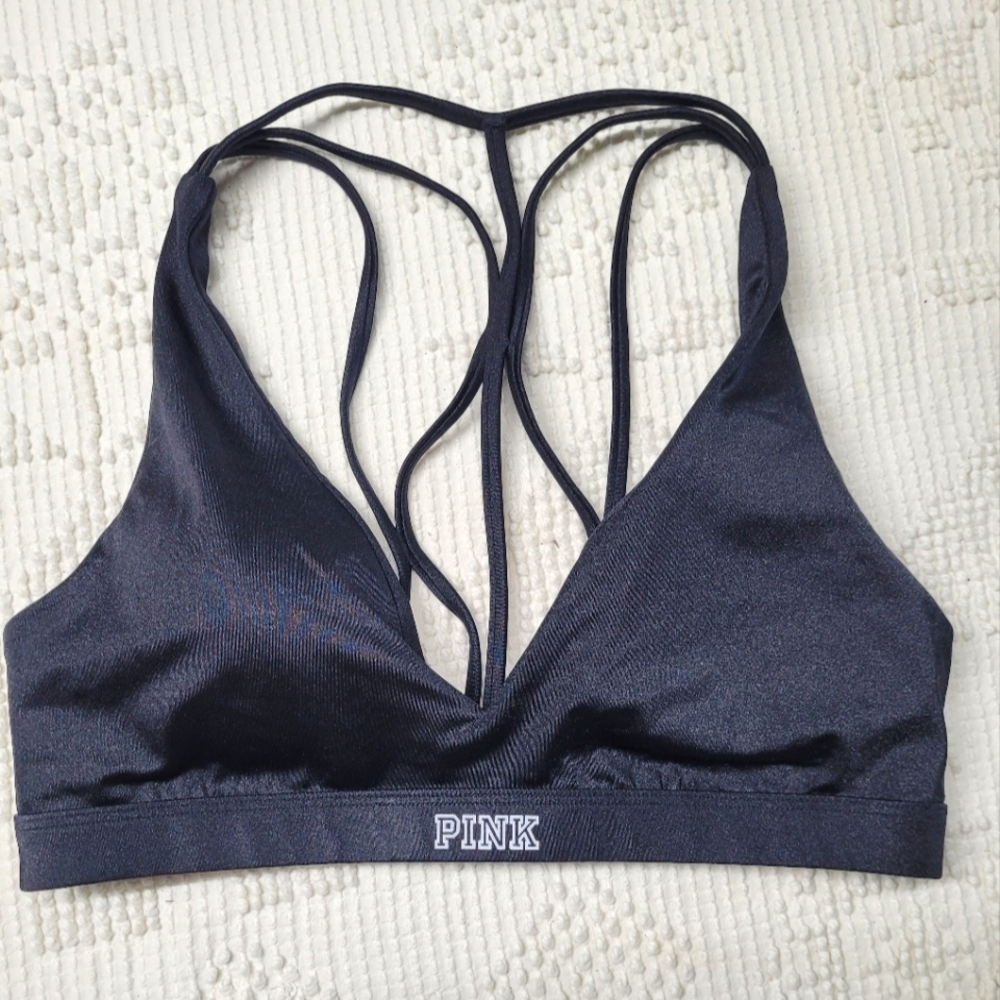 PINK Victoria's Secret Ultimate Lightly Lined Black Strappy Bra, Size Medium, M